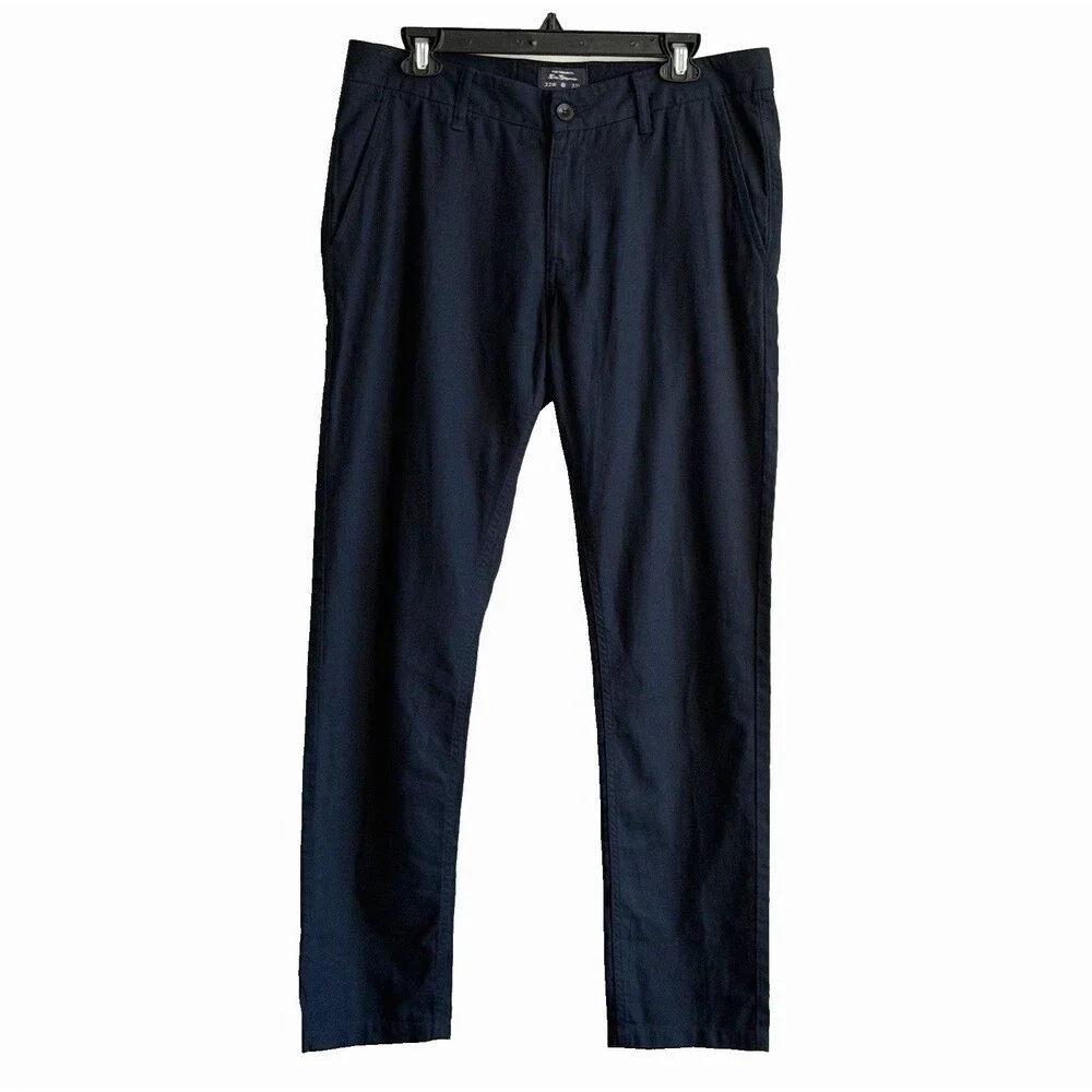 Ben Sherman Mens 32x32 Navy Blue Pants Slim Fit Linen Blend Flat Front (33x29.5)